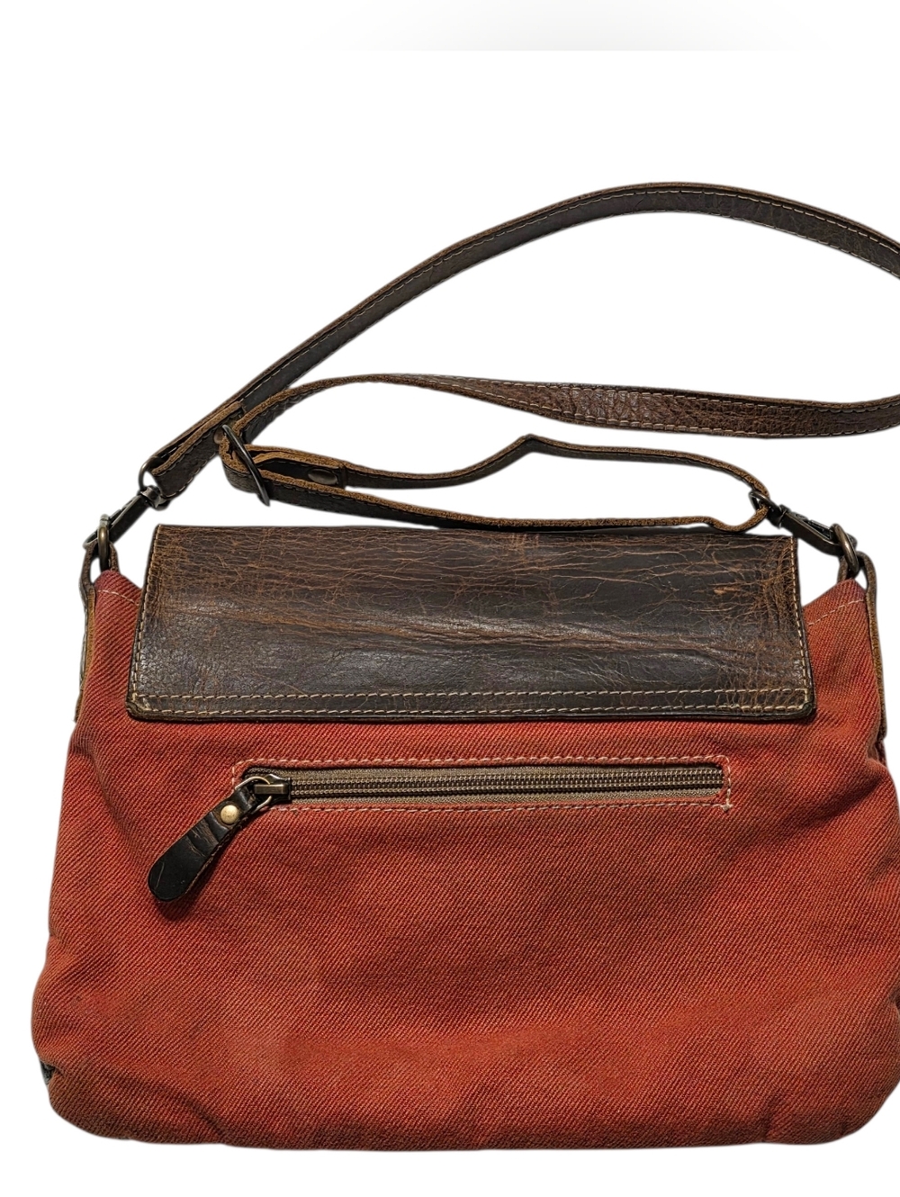 Myra Win Win Crossbody Bag Rustic Brown Leather & Southwestern Canvas Tapestry - Picture 13 of 14